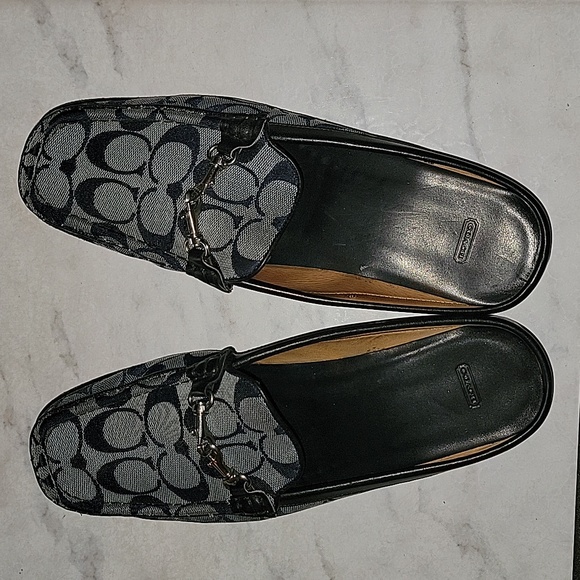 COACH NAVY DENIM LOGO MULES - Picture 1 of 7